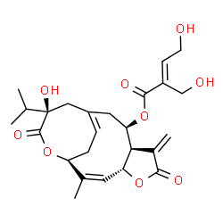 ChemSpider 2D Image | (1S,2Z,4R,8R,9R,11Z,13R)-13-Hydroxy-13-isopropyl-2-methyl-7-methylene-6,14-dioxo-5,15-dioxatricyclo[9.4.2.0~4,8~]heptadeca-2,11(17)-dien-9-yl (2E)-4-hydroxy-2-(hydroxymethyl)-2-butenoate | C25H32O9