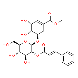 ChemSpider 2D Image | Methyl (3R,4R,5R)-3,4-dihydroxy-5-({2-O-[(2E)-3-phenyl-2-propenoyl]-beta-D-glucopyranosyl}oxy)-1-cyclohexene-1-carboxylate | C23H28O11