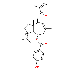 ChemSpider 2D Image | (3R,4S,8S,8aS)-3-Hydroxy-3-isopropyl-6,8a-dimethyl-8-{[(2Z)-2-methyl-2-butenoyl]oxy}-1,2,3,3a,4,5,8,8a-octahydro-4-azulenyl 4-hydroxybenzoate | C27H36O6