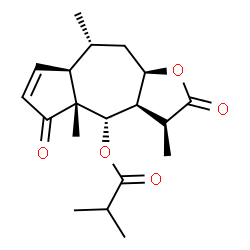 ChemSpider 2D Image | (3S,3aR,4S,4aR,7aR,8R,9aR)-3,4a,8-Trimethyl-2,5-dioxo-2,3,3a,4,4a,5,7a,8,9,9a-decahydroazuleno[6,5-b]furan-4-yl 2-methylpropanoate | C19H26O5