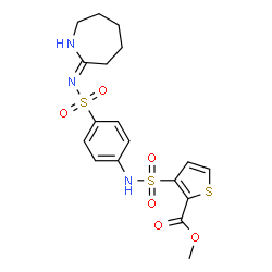 ChemSpider 2D Image | Methyl 3-{[4-(3,4,5,6-tetrahydro-2H-azepin-7-ylsulfamoyl)phenyl]sulfamoyl}-2-thiophenecarboxylate | C18H21N3O6S3