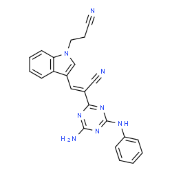 ChemSpider 2D Image | (2E)-2-(4-Amino-6-anilino-1,3,5-triazin-2-yl)-3-[1-(2-cyanoethyl)-1H-indol-3-yl]acrylonitrile | C23H18N8