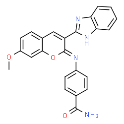 ChemSpider 2D Image | 4-{(Z)-[3-(1H-Benzimidazol-2-yl)-7-methoxy-2H-chromen-2-ylidene]amino}benzamide | C24H18N4O3