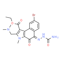 ChemSpider 2D Image | Ethyl (5E)-8-bromo-5-(carbamoylhydrazono)-2-[(dimethylamino)methyl]-3-methyl-4-oxo-4,5-dihydro-3H-benzo[e]indole-1-carboxylate | C20H22BrN5O4