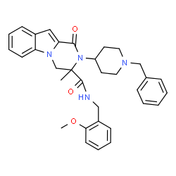 ChemSpider 2D Image | 2-(1-Benzyl-4-piperidinyl)-N-(2-methoxybenzyl)-3-methyl-1-oxo-1,2,3,4-tetrahydropyrazino[1,2-a]indole-3-carboxamide | C33H36N4O3