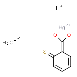 ChemSpider 2D Image | Mercury hydrogen ethanide (6-thioxo-2,4-cyclohexadien-1-ylidene)methanediolate (1:1:1:1) | C9H9HgO2S