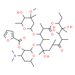 ChemSpider 2D Image | 4-(Dimethylamino)-2-({14-ethyl-7,12,13-trihydroxy-4-[(5-hydroxy-4-methoxy-4,6-dimethyltetrahydro-2H-pyran-2-yl)oxy]-3,5,7,9,11,13-hexamethyl-2,10-dioxooxacyclotetradecan-6-yl}oxy)-6-methyltetrahydro-2
H-pyran-3-yl 2-furoate | C42H69NO15