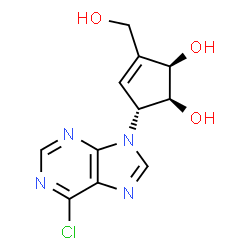 ChemSpider 2D Image | (1S,2R,5R)-5-(6-Chloro-9H-purin-9-yl)-3-(hydroxymethyl)-3-cyclopentene-1,2-diol | C11H11ClN4O3