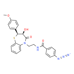 ChemSpider 2D Image | 4-Azido-N-{2-[(2S,3S)-3-hydroxy-2-(4-methoxyphenyl)-4-oxo-3,4-dihydro-1,5-benzothiazepin-5(2H)-yl]ethyl}benzamide | C25H24N5O4S