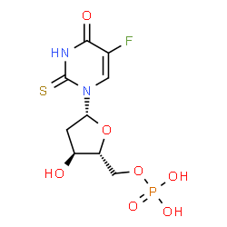 ChemSpider 2D Image | 1-(2-Deoxy-5-O-phosphono-beta-D-erythro-pentofuranosyl)-5-fluoro-2-thioxo-2,3-dihydro-4(1H)-pyrimidinone | C9H12FN2O7PS