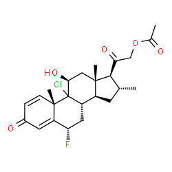 ChemSpider 2D Image | (6alpha,9xi,11beta,16alpha)-9-Chloro-6-fluoro-11-hydroxy-16-methyl-3,20-dioxopregna-1,4-dien-21-yl acetate | C24H30ClFO5