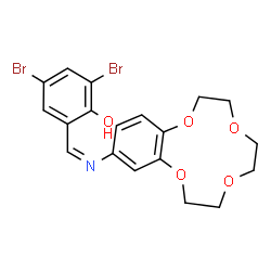 ChemSpider 2D Image | 2,4-Dibromo-6-[(Z)-(2,3,5,6,8,9-hexahydro-1,4,7,10-benzotetraoxacyclododecin-12-ylimino)methyl]phenol | C19H19Br2NO5