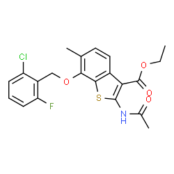 ChemSpider 2D Image | Ethyl 2-acetamido-7-[(2-chloro-6-fluorobenzyl)oxy]-6-methyl-1-benzothiophene-3-carboxylate | C21H19ClFNO4S