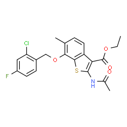 ChemSpider 2D Image | Ethyl 2-acetamido-7-[(2-chloro-4-fluorobenzyl)oxy]-6-methyl-1-benzothiophene-3-carboxylate | C21H19ClFNO4S