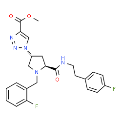 ChemSpider 2D Image | Methyl 1-[(3R,5S)-1-(2-fluorobenzyl)-5-{[2-(4-fluorophenyl)ethyl]carbamoyl}-3-pyrrolidinyl]-1H-1,2,3-triazole-4-carboxylate | C24H25F2N5O3