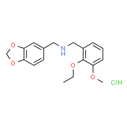 ChemSpider 2D Image | 1-(1,3-Benzodioxol-5-yl)-N-(2-ethoxy-3-methoxybenzyl)methanamine hydrochloride (1:1) | C18H22ClNO4