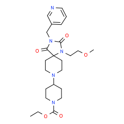 ChemSpider 2D Image | Ethyl 4-[1-(2-methoxyethyl)-2,4-dioxo-3-(3-pyridinylmethyl)-1,3,8-triazaspiro[4.5]dec-8-yl]-1-piperidinecarboxylate | C24H35N5O5