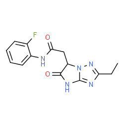 ChemSpider 2D Image | 2-(2-Ethyl-5-oxo-5,6-dihydro-1H-imidazo[1,2-b][1,2,4]triazol-6-yl)-N-(2-fluorophenyl)acetamide | C14H14FN5O2