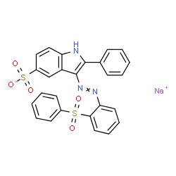 ChemSpider 2D Image | Sodium 2-phenyl-3-{[2-(phenylsulfonyl)phenyl]diazenyl}-1H-indole-5-sulfonate | C26H18N3NaO5S2