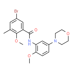 ChemSpider 2D Image | 5-Bromo-2-methoxy-N-[2-methoxy-5-(4-morpholinyl)phenyl]-3-methylbenzamide | C20H23BrN2O4