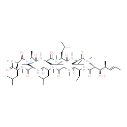 ChemSpider 2D Image | (3R,6S,9R,12S,15R,18S,21R,24S,30S,33R)-30-Ethyl-33-[(1R,2S,3E)-1-hydroxy-2-methylpent-3-en-1-yl]-3,6,9,18,24-pentaisobutyl-21-isopropyl-1,4,7,10,12,15,19,25,28-nonamethyl-1,4,7,10,13,16,19,22,25,28,31-undecaazacyclotritriacontane-2,5,8,11,14,17,20,23,26,29,32-undecone | C62H111N11O12