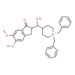 ChemSpider 2D Image | 1,1-Dibenzyl-4-[(5,6-dimethoxy-1-oxo-2,3-dihydro-1H-inden-2-yl)(hydroxy)methyl]piperidinium | C31H36NO4
