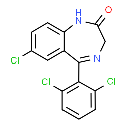 ChemSpider 2D Image | 7-Chloro-5-(2,6-dichlorophenyl)-1,3-dihydro-2H-1,4-benzodiazepin-2-one | C15H9Cl3N2O