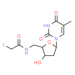 ChemSpider 2D Image | 1-{2,5-Dideoxy-5-[(iodoacetyl)amino]pentofuranosyl}-5-methyl-2,4(1H,3H)-pyrimidinedione | C12H16IN3O5