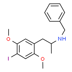 ChemSpider 2D Image | N-Benzyl-1-(4-iodo-2,5-dimethoxyphenyl)-2-propanamine | C18H22INO2