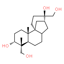 ChemSpider 2D Image | (1S,2S,5R,7R,12R,13R)-6,13-Bis(hydroxymethyl)-2,6-dimethyltetracyclo[10.3.1.0~1,10~.0~2,7~]hexadecane-5,13-diol | C20H34O4