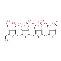 ChemSpider 2D Image | 3-[5-[[3-(2-carboxyethyl)-5-[[3-(2-carboxyethyl)-5-[[4-(2-carboxyethyl)-3-(carboxymethyl)-5-(hydroxymethyl)-1H-pyrrol-2-yl]methyl]-4-(carboxymethyl)-1H-pyrrol-2-yl]methyl]-4-(carboxymethyl)-1H-pyrrol-2-yl]methyl]-4-(carboxymethyl)-1H-pyrrol-3-yl]propanoic acid | C40H46N4O17