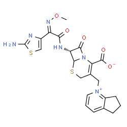 ChemSpider 2D Image | (7R)-7-[[(2Z)-2-(2-aminothiazol-4-yl)-2-methoxyimino-acetyl]amino]-3-(6,7-dihydro-5H-cyclopenta[b]pyridin-1-ium-1-ylmethyl)-8-oxo-5-thia-1-azabicyclo[4.2.0]oct-2-ene-2-carboxylate | C22H22N6O5S2