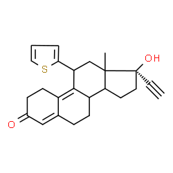 ChemSpider 2D Image | (8xi,13xi,14xi,17alpha)-17-Hydroxy-11-(2-thienyl)-19-norpregna-4,9-dien-20-yn-3-one | C24H26O2S