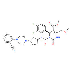 ChemSpider 2D Image | Methyl (4S)-3-({(1S,3S)-3-[4-(2-cyanophenyl)-1-piperazinyl]cyclopentyl}carbamoyl)-4-(3,4-difluorophenyl)-6-(methoxymethyl)-2-oxo-1,2,3,4-tetrahydro-5-pyrimidinecarboxylate | C31H34F2N6O5