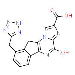 ChemSpider 2D Image | 4-Oxo-9-(1H-tetrazol-5-ylmethyl)-5,10-dihydro-4H-imidazo[1,2-a]indeno[1,2-e]pyrazine-2-carboxylic acid | C16H11N7O3