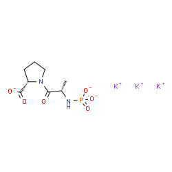 ChemSpider 2D Image | Tripotassium (2S)-1-(N-phosphonato-L-alanyl)-2-pyrrolidinecarboxylate | C8H12K3N2O6P