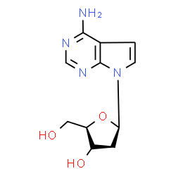 ChemSpider 2D Image | 7-(2-Deoxy-beta-D-glycero-pentofuranosyl)-7H-pyrrolo[2,3-d]pyrimidin-4-amine | C11H14N4O3
