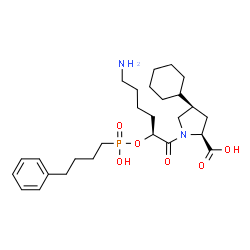 ChemSpider 2D Image | (4R)-1-[(2S)-6-Amino-2-{[hydroxy(4-phenylbutyl)phosphoryl]oxy}hexanoyl]-4-cyclohexyl-L-proline | C27H43N2O6P