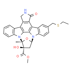 ChemSpider 2D Image | methyl (5S,6R,8R)-11-[(ethylsulfanyl)methyl]-6-hydroxy-5-methyl-13-oxo-5,6,7,8,14,15-hexahydro-13H-5,8-epoxy-4b,8a,14-triazadibenzo[b,h]cycloocta[1,2,3,4-jkl]cyclopenta[e]-as-indacene-6-carboxylate | C30H27N3O5S