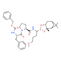 ChemSpider 2D Image | N-[(Benzyloxy)carbonyl]-L-phenylalanyl-N-{4-methoxy-1-[(2S,6R)-2,9,9-trimethyl-3,5-dioxa-4-boratricyclo[6.1.1.0~2,6~]dec-4-yl]butyl}-L-prolinamide | C37H50BN3O7