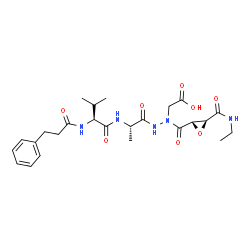 ChemSpider 2D Image | (1-{[(2S,3S)-3-(Ethylcarbamoyl)-2-oxiranyl]carbonyl}-2-[(2S)-2-({(2S)-3-methyl-2-[(3-phenylpropanoyl)amino]butanoyl}amino)propanoyl]hydrazino)acetic acid | C25H35N5O8