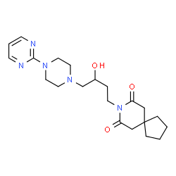 ChemSpider 2D Image | 8-{3-Hydroxy-4-[4-(2-pyrimidinyl)-1-piperazinyl]butyl}-8-azaspiro[4.5]decane-7,9-dione | C21H31N5O3