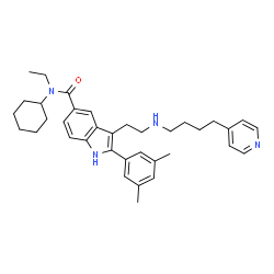 ChemSpider 2D Image | N-Cyclohexyl-2-(3,5-dimethylphenyl)-N-ethyl-3-(2-{[4-(4-pyridinyl)butyl]amino}ethyl)-1H-indole-5-carboxamide | C36H46N4O