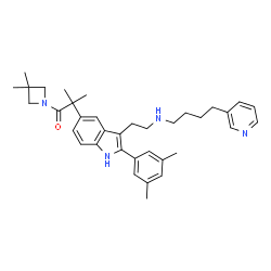 ChemSpider 2D Image | 1-(3,3-Dimethyl-1-azetidinyl)-2-[2-(3,5-dimethylphenyl)-3-(2-{[4-(3-pyridinyl)butyl]amino}ethyl)-1H-indol-5-yl]-2-methyl-1-propanone | C36H46N4O