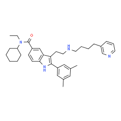ChemSpider 2D Image | N-Cyclohexyl-2-(3,5-dimethylphenyl)-N-ethyl-3-(2-{[4-(3-pyridinyl)butyl]amino}ethyl)-1H-indole-5-carboxamide | C36H46N4O