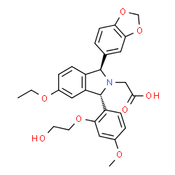 ChemSpider 2D Image | {(1R,3S)-1-(1,3-Benzodioxol-5-yl)-5-ethoxy-3-[2-(2-hydroxyethoxy)-4-methoxyphenyl]-1,3-dihydro-2H-isoindol-2-yl}acetic acid | C28H29NO8