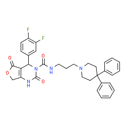 ChemSpider 2D Image | 4-(3,4-Difluorophenyl)-N-[3-(4,4-diphenyl-1-piperidinyl)propyl]-2,5-dioxo-1,2,5,7-tetrahydrofuro[3,4-d]pyrimidine-3(4H)-carboxamide | C33H32F2N4O4