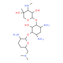 ChemSpider 2D Image | 4,6-Diamino-3-{[3-deoxy-4-C-methyl-3-(methylamino)pentopyranosyl]oxy}-2-hydroxycyclohexyl 2-amino-2,3,4,6-tetradeoxy-6-(dimethylamino)hexopyranoside | C21H43N5O7