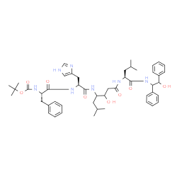 ChemSpider 2D Image | N-{[(2-Methyl-2-propanyl)oxy]carbonyl}-L-phenylalanyl-N-[3-hydroxy-1-({(2S)-1-[(2-hydroxy-1,2-diphenylethyl)amino]-4-methyl-1-oxo-2-pentanyl}amino)-6-methyl-1-oxo-4-heptanyl]-L-histidinamide | C48H65N7O8