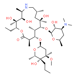 ChemSpider 2D Image | (2R,3S,4R,5R,8R,10R,11R,12S,13S,14R)-13-[(2,6-dideoxy-3-C-methyl-3-O-methyl-4-C-propyl-alpha-L-xylo-hexopyranosyl)oxy]-2-ethyl-3,4,10-trihydroxy-3,5,8,10,12,14-hexamethyl-15-oxo-1-oxa-6-azacyclopentadecan-11-yl 3,4,6-trideoxy-3-(dimethylamino)-beta-D-xylo-hexopyranoside | C40H76N2O12